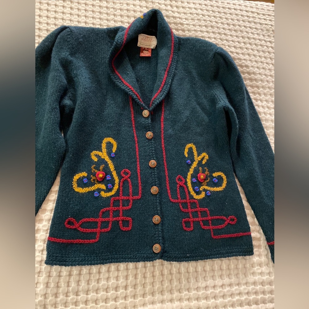 Vintage Susan Bristol 1989 Hand Embroidered Cardigan Size Small Wool Sweater